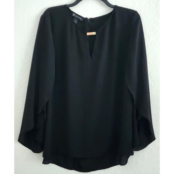TOP/BLOUSE-INC INT'L CONCEPTS-Black-Sheer-Back Zipper-Open Flowing Sleeves-SZ 16 - Picture 1 of 16